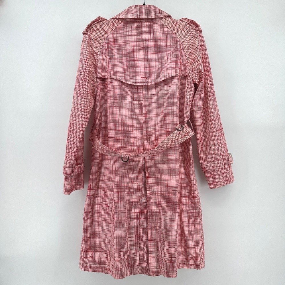 Burberry London Red White Grid Trench Coat Double Breasted Belted Cotton Jacket - Picture 2 of 12